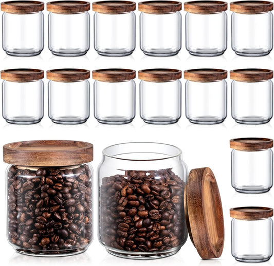 Irenare 16 Pcs 17 oz/ 500 ml Glass Canister Food Airtight Sealed Clear Borosilicate Glass Storage Jars with Lids Kitchen