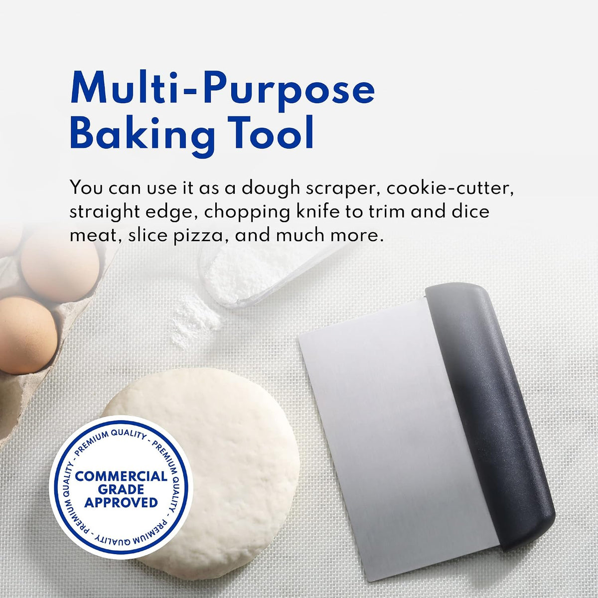 New Star Foodservice Bakery-Grade Stainless Steel Dough Scraper with Black Plastic Handle, 6 x 3 Inch Bench Scraper, Pastry Cutter, Dough Divider, Baking Prep Tool