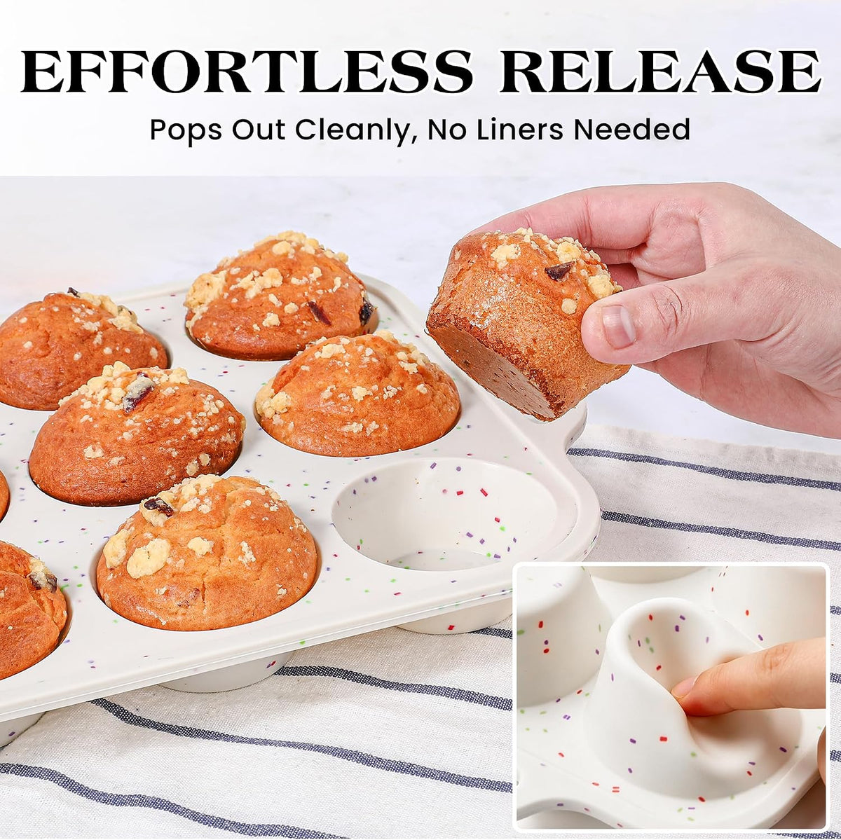 2 Pcs Silicone Muffin Pan with Metal Frame Nonstick 12 Cup Regular Size Cupcake Pan Silicone Muffin Tray for Baking Egg Bites Muffins Cupcakes Gifts for Mom Home Baker Kitchen (Cream) | Metal Frame, Nonstick, For Baking Egg Bites Muffins Cupcakes, Gifts f