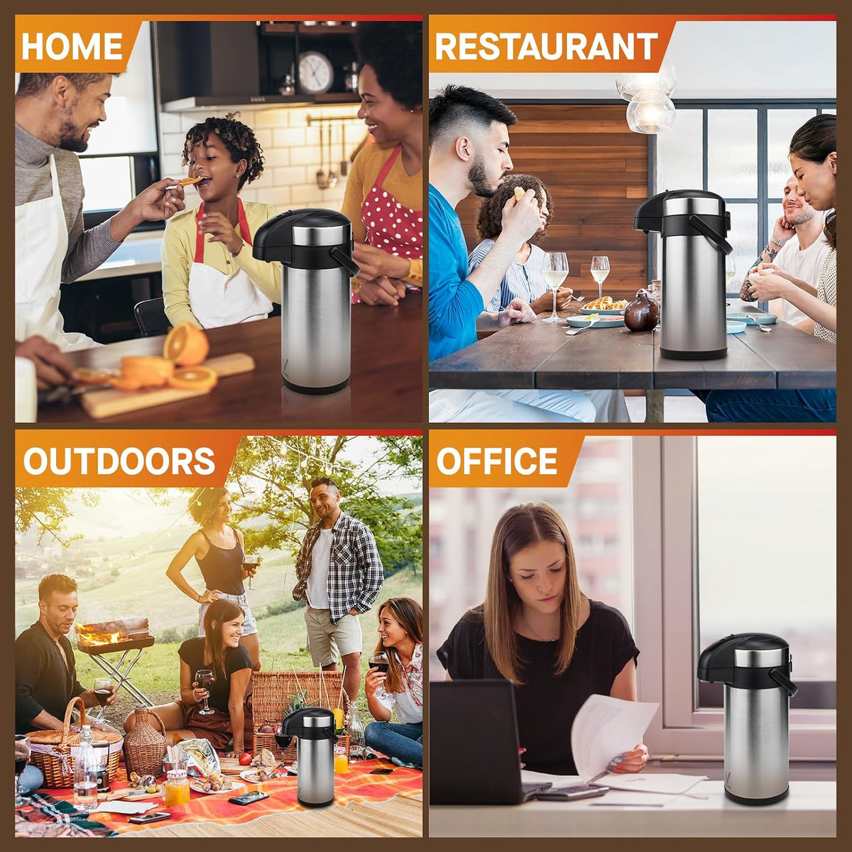 VONDIOR Airpot Coffee Dispenser with Pump - 169 Oz Insulated Stainless Steel Coffee Carafe - Thermal Beverage Dispenser - Coffee Urn for Hot/Cold Water, Party Chocolate Drinks