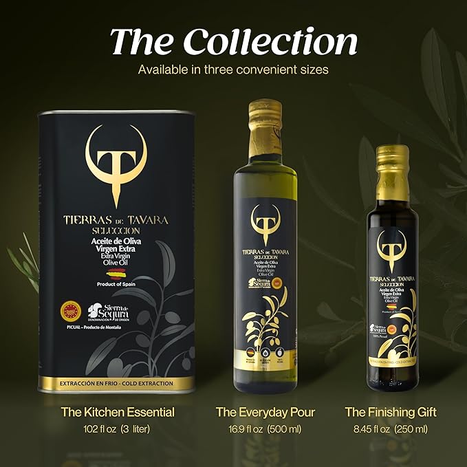 Tierras de Tavara Selection | Ultra High Polyphenol Extra Virgin Olive Oil, First Cold Pressed Spanish EVOO with Multi-Awarded PDO, Single Source, Family Owned | 17 Fl Oz, 500 ml Glass Bottle
