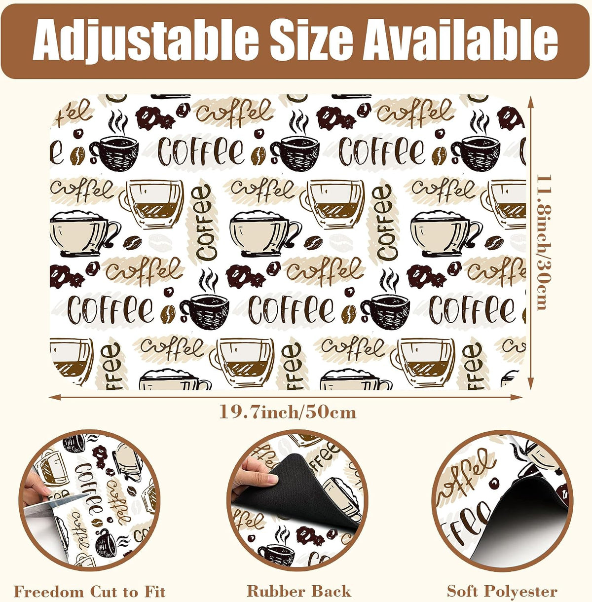 Coffee Cute Doodle Dish Drying Mat for Kitchen Counter Coffee Bar Mat Hide Stain Absorbent Rubber Backed Drying Rack Pad Fit Espresso Machine Table Accessories 11.8 x 19.7 Inch