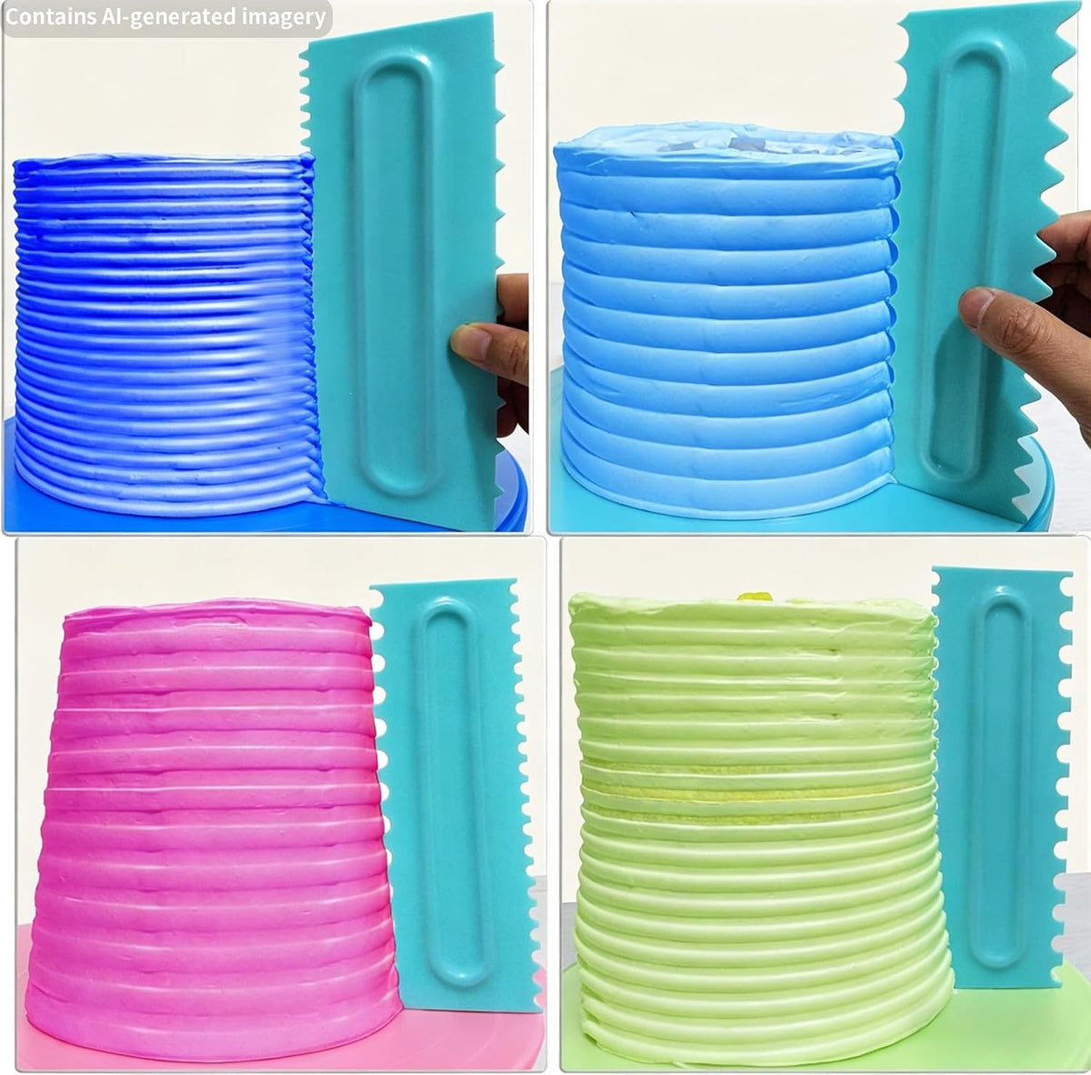 Cake Scraper set of 8 Pack Cake Edge Tools -16 Design Textures-Blue
