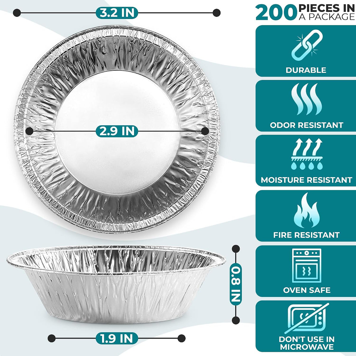 LEGLO Mini Pie Tins 3 Inch, 200 Pack Small Disposable Aluminum Foil Pans | Mini Tart Pans Hold Desserts and Catering Portions - Durable, Stackable, Oven Safe, Freezer Safe, Ready for Meal Prep Batches