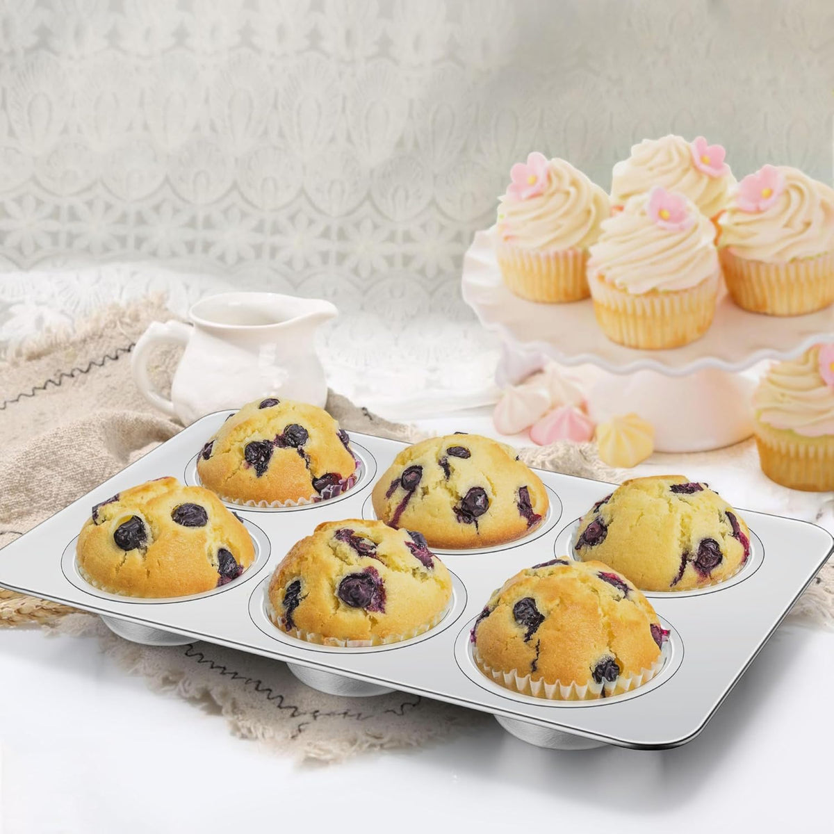 Homikit Stainless Steel Muffin Pans 6 Cups, 2 Pack Cupcake Pan Set Nonstick