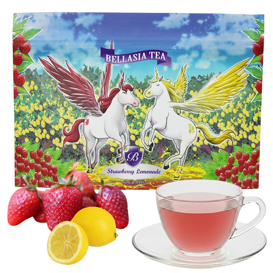 Bellasia Tea Strawberry Lemonade for Kids Using Real Fruit Pieces - Caffeine Free Herbal Tea with Real Ingredients &amp; Balanced Flavor- Add Loose Leaf Tea to Your Child’s Routine for A Fun &amp; Tasty Drink