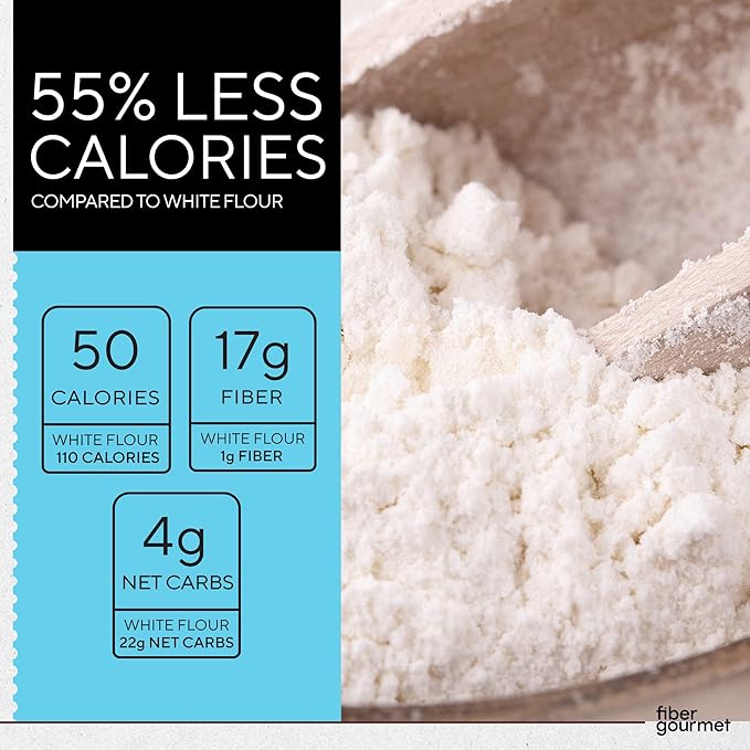 Fiber Gourmet Low Net Carb Flour Blend - Keto Friendly All-Purpose Baking Flour with 55% Fewer Calories, 81% Fewer Net Carbs, 17g Fiber, Non-GMO Vegan - 32 Ounce (pack of 1)