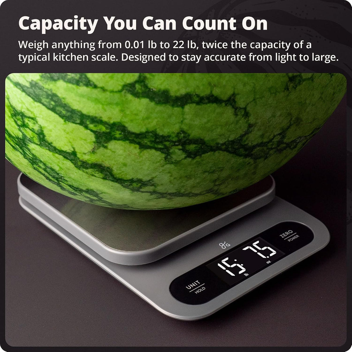 Greater Goods Digital Food Scale for Kitchen &amp; Baking, 22lb High Capacity