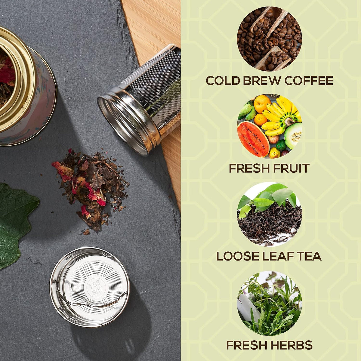 LeafLife Premium Bamboo Tea Tumbler with Infuser for Loose Leaf Tea | Insulated Coffee Bottle, Stainless Steel Gift Set, Leakproof Travel Mug, 17oz