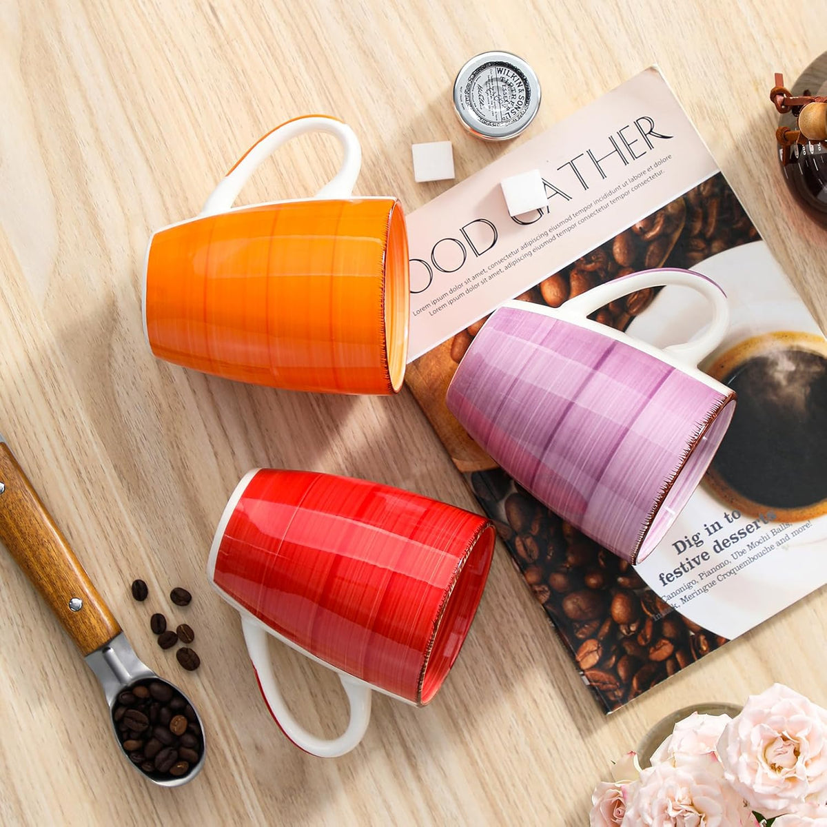 vancasso Bonita 16 Oz Large Coffee Mugs Set of 6, Ceramic Coffee Cups for Cappuccino, Latte, Tea, Cocoa, Warm Color