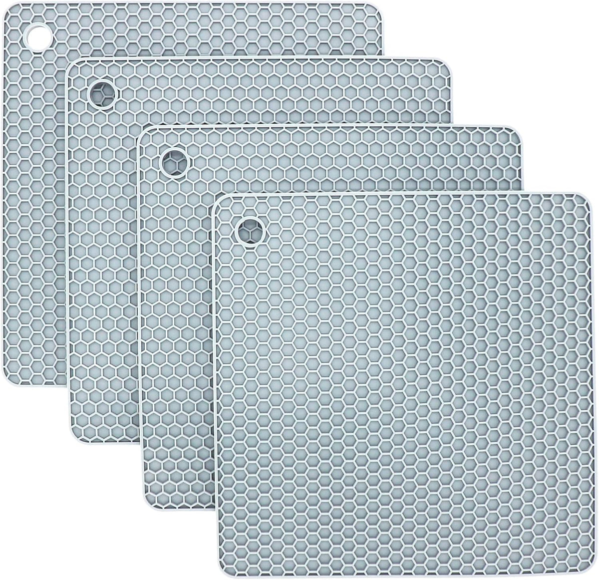 Silicone Trivets Mats, Silicone Hot Pads for Pot Holder, Square Trivets for Hot Dishes, Pots and Pans, Multipurpose Hot Pads for Kitchen Counter, Non Slip Heat Resistant Mats Set 4 Light Grey