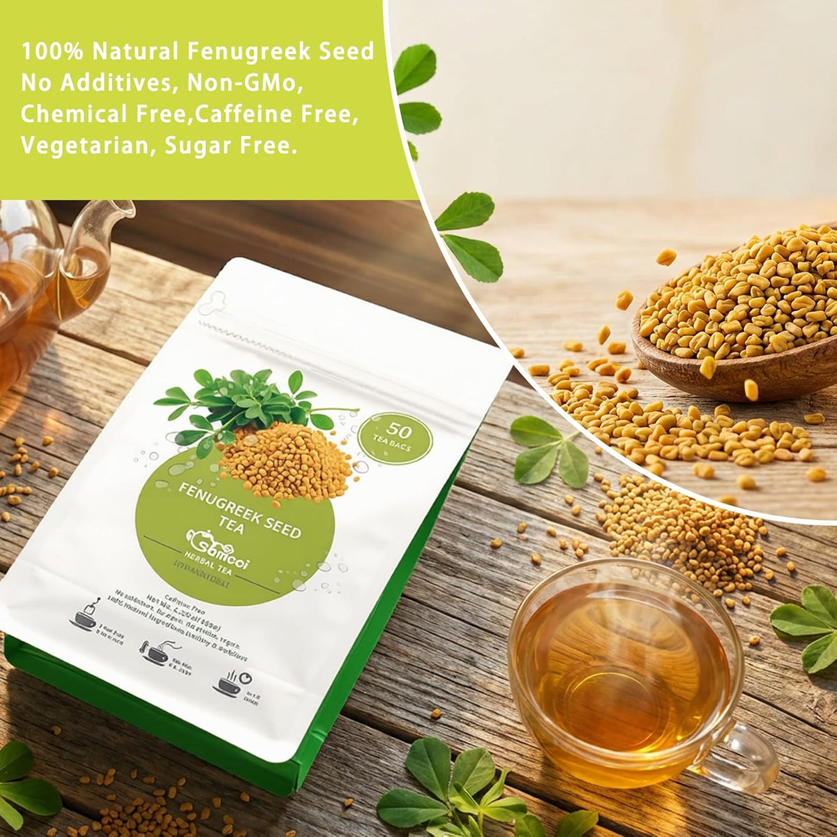 Samcci Fenugreek Seed Tea Bags, 50 Counts, 3g/bag, Fenogreco en Semillas | Natural Healthy Methi Seeds Herbal Tea, Non-GMO, Caffeine-free, Support Digestion &amp; Improve Heart Health