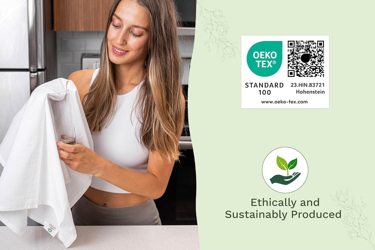 Organic Cotton White Dish Towels - 10 Pack Quick Drying White Kitchen Towels - Lint-Free Organic Cotton Dish Cloths - Extra Large Highly Absorbent Blank Tea Towels - 27"x27"