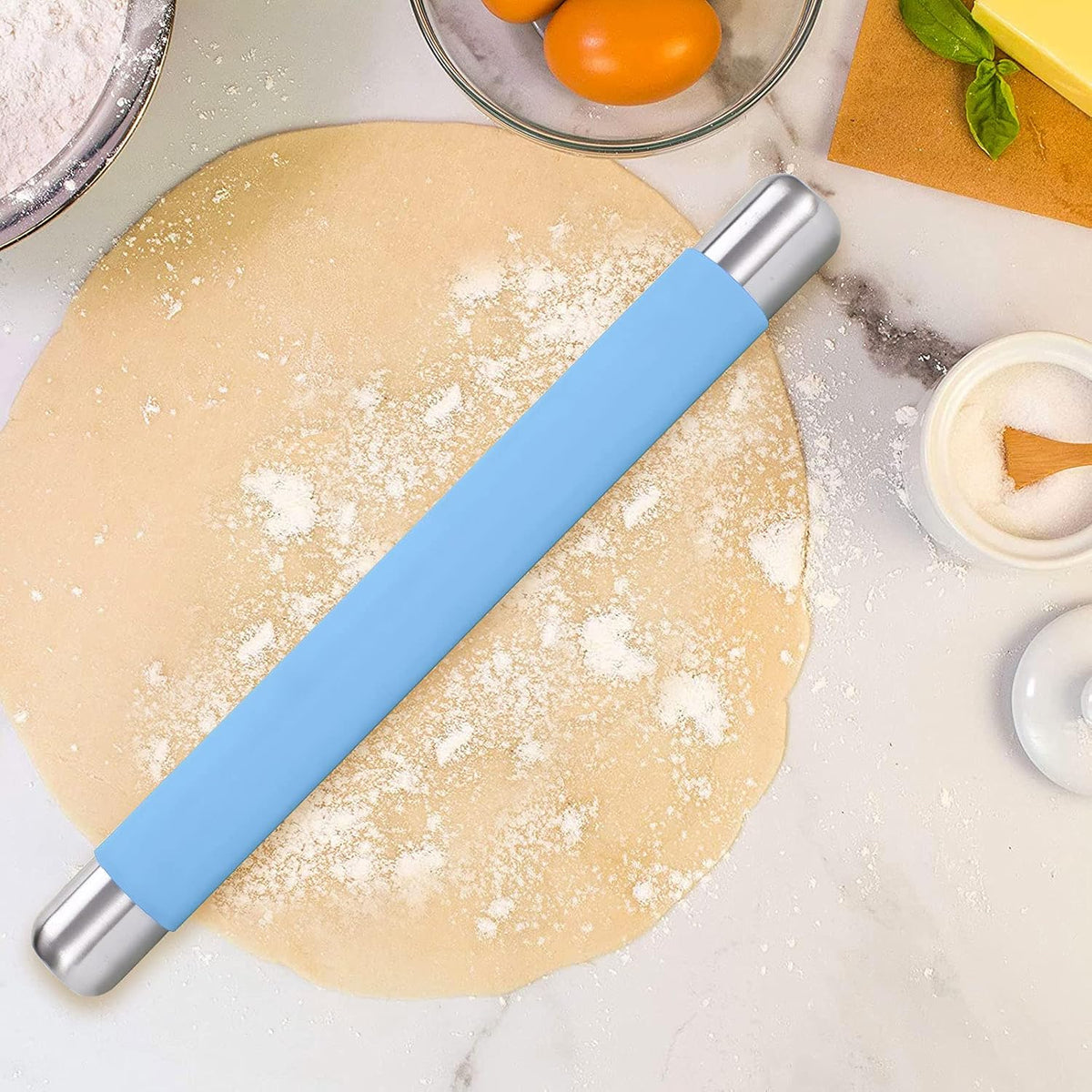 Rolling Pin Dough Roller for Baking with Thickened Non Stick Silicone Metal Handle Rolling Pin Stainless steel Fondant Roller Pin Cookie Pastry Kitchen Accessories 13.8 X 1.5 Inches