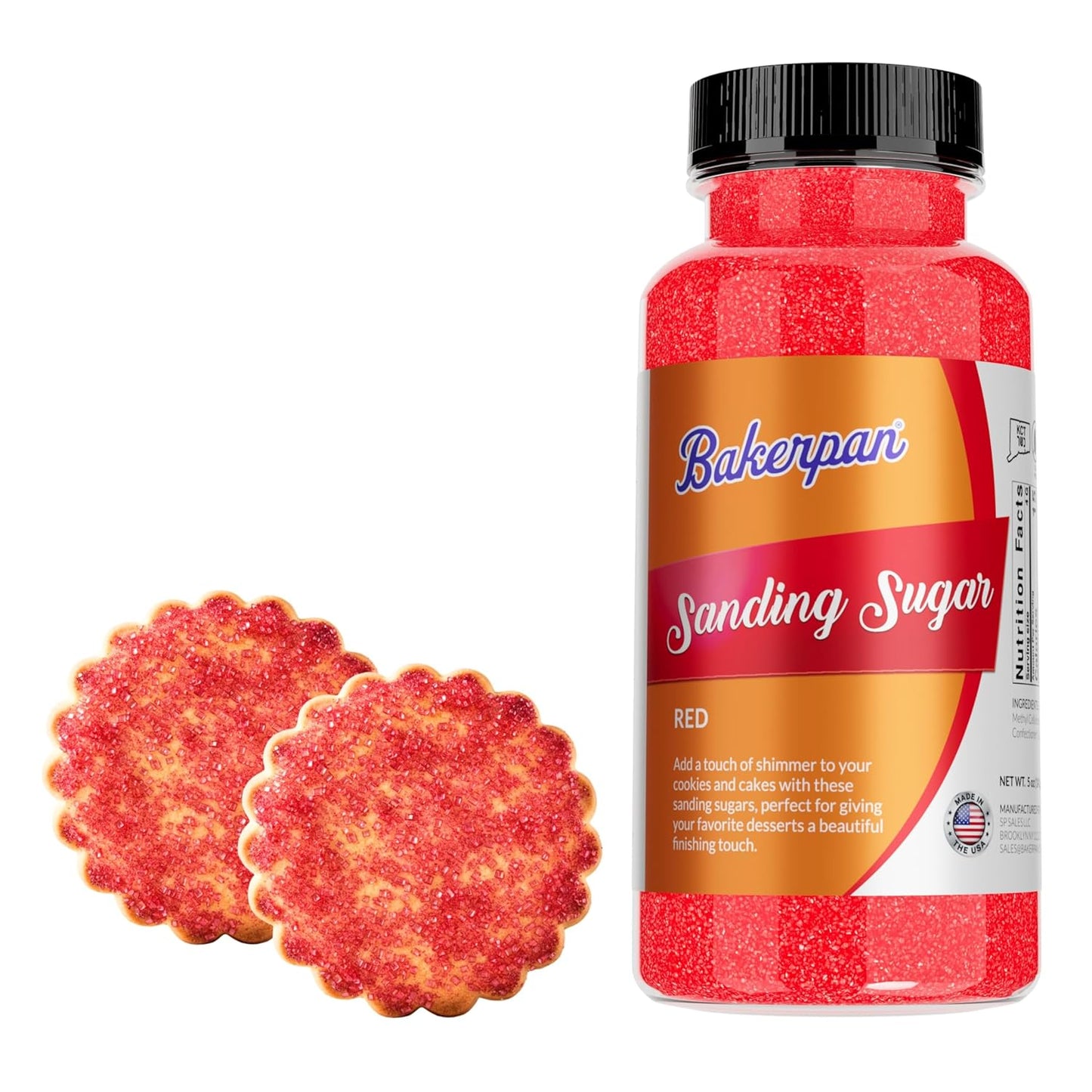 Bakerpan Red Sanding Sugar for Baking & Cookie Decorating - 5 Ounce Edible Red Sugar Sprinkles for C