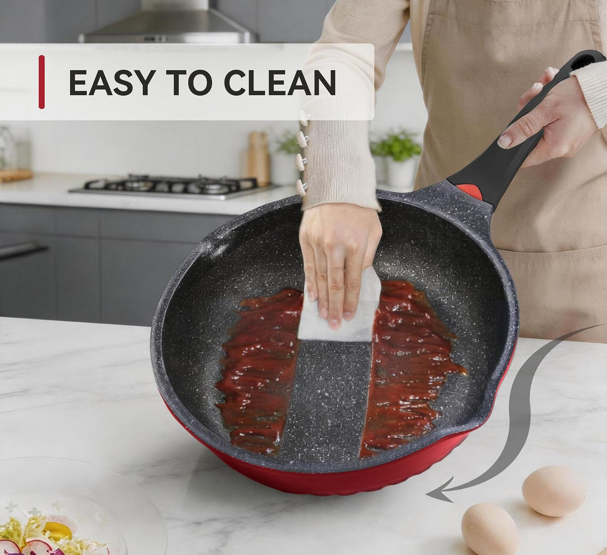 Vinchef Nonstick Skillet with Lid, 11In/5Qt Aluminum Deep Frying Pan with Lid and Heat Indicator, Anti Scratch and Anti Stain Deep Saute Pan, Induction Compatible