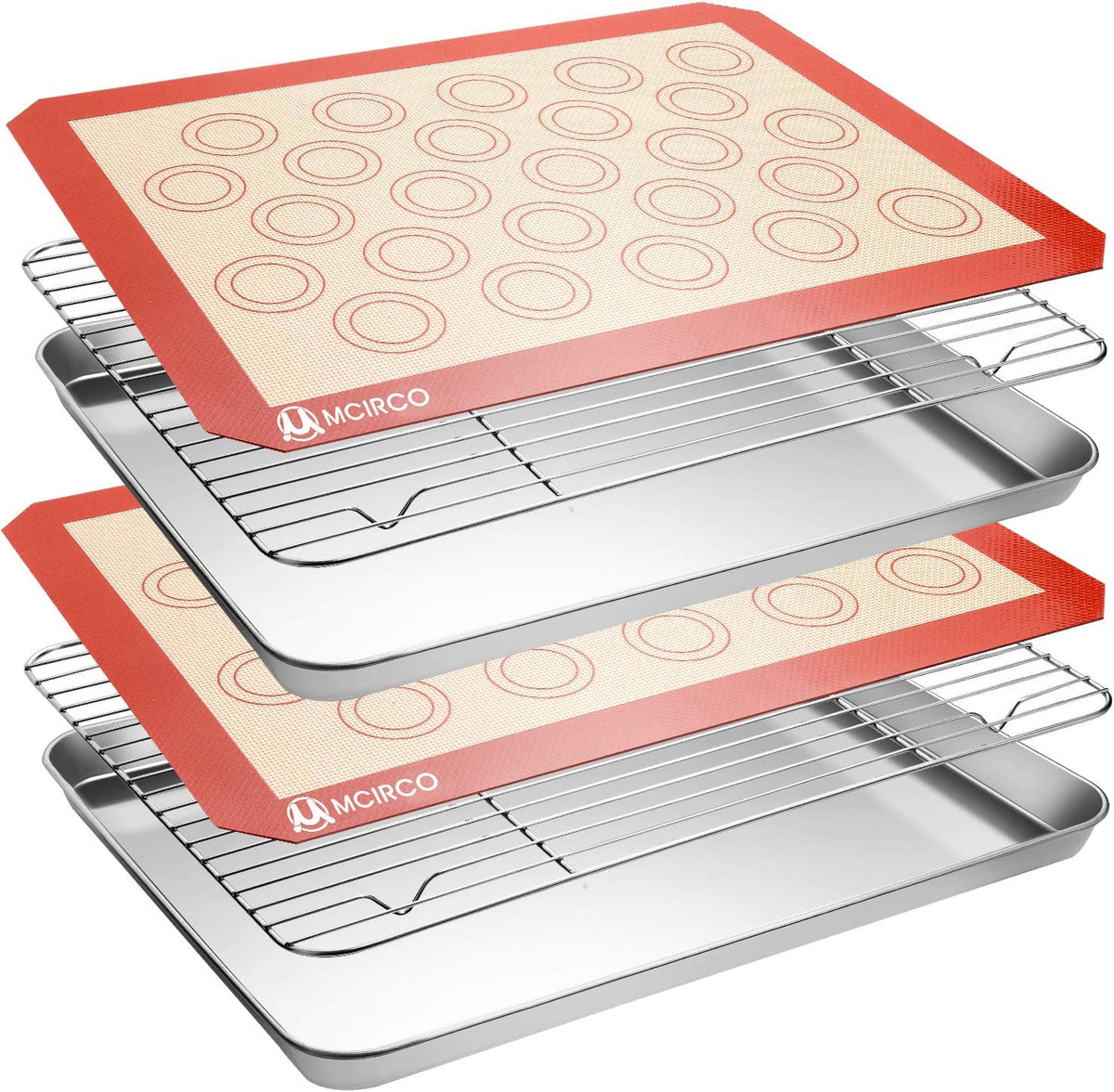 M MCIRCO Baking Sheet with Cooling Rack, Baking Mat Set, Set of 6 | Stainless Steel Cookie Pan with Cooling Rack, 2 Sheets + 2 Racks + 2 Mats,Baking Pan, Size 16 x 12 x 1 Inch Easy Clean