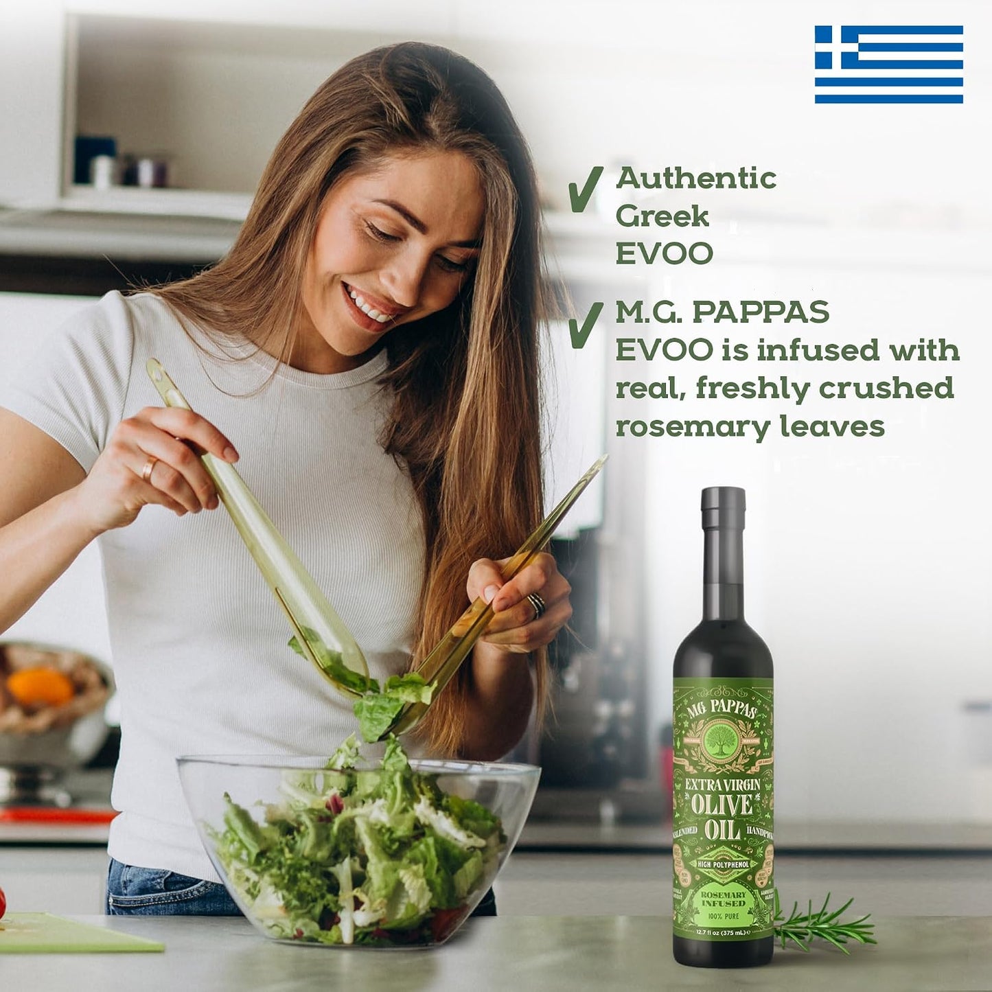 M.G. PAPPAS Rosemary Infused Olive Oil - High Polyphenol Rich Extra Virgin Olive Oil Unfiltered - Over 500mg/Kg - Cold Pressed Greek EVOO Award Winning - Rosemary Oil Cooking 12.7 Oz