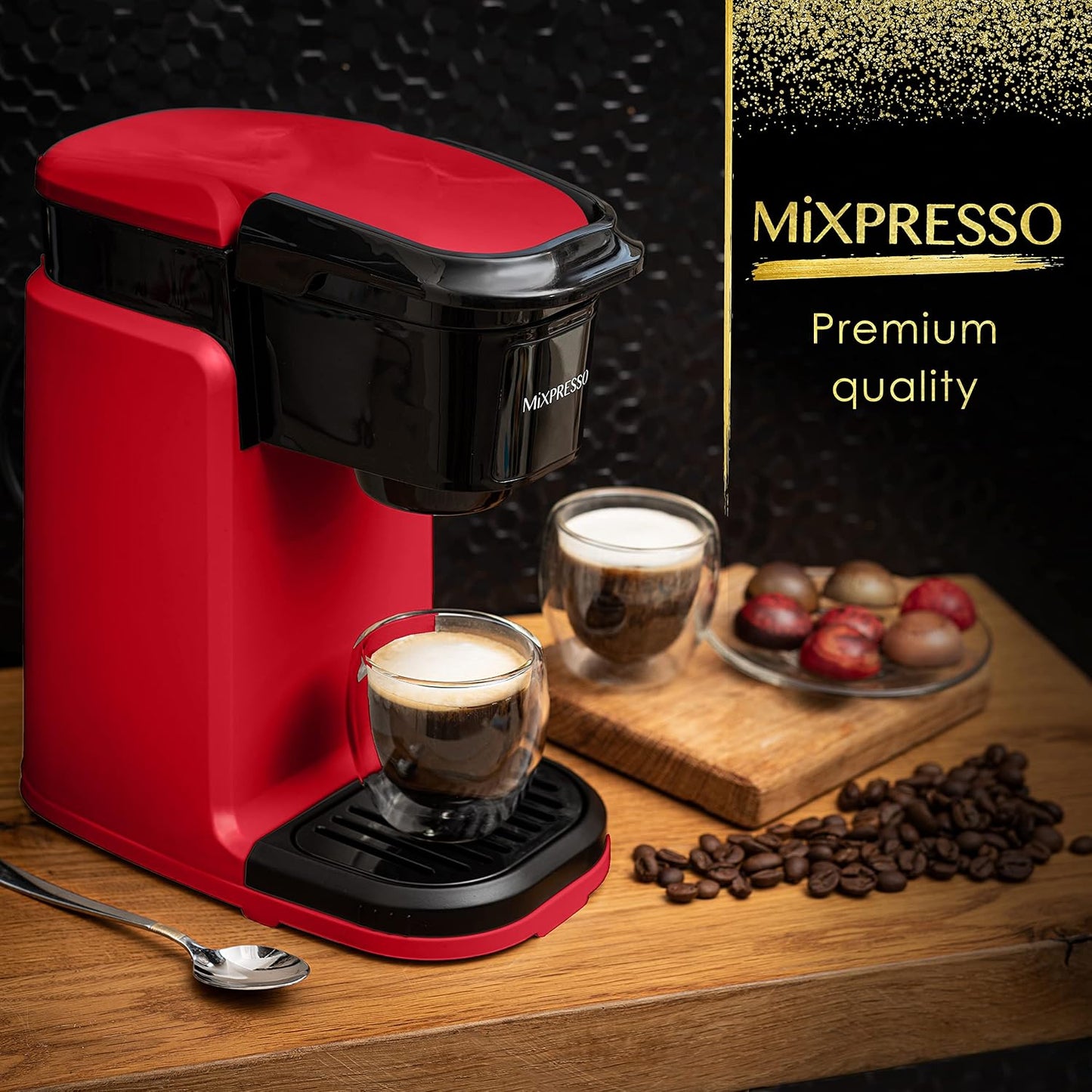 Mixpresso Single Serve Coffee Maker K Cup Coffee Maker for K Pods &amp; Grounds | Compact 800W Red Coffee Machine with 12 Oz Water Tank, Fast Brew &amp; Auto Shut-Off, Small Design for Travel, Office, RV &amp; Dorm