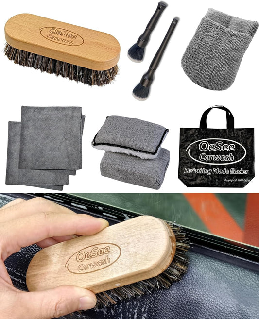 PRO Car Interior Cleaning Kit (9-Piece) - Deep Clean Tools for Leather, Dashboard & Upholstery | Boar Bristle Brush,