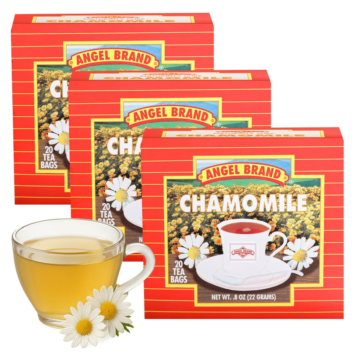Chamomile Tea Bags | 20 Count | 3 Pack | Caffeine-Free &amp; Soothing | Pure Chamomile Tea