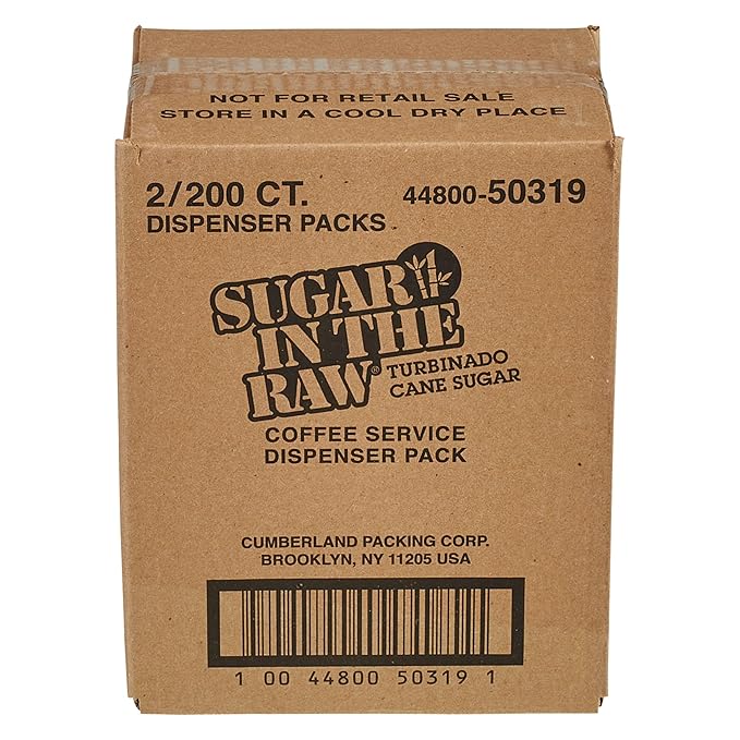 Sugar In The Raw Granulated Turbinado Cane Sugar On The Go Packets, No Erythritol, Pure Natural Sweetener, Hot & Cold