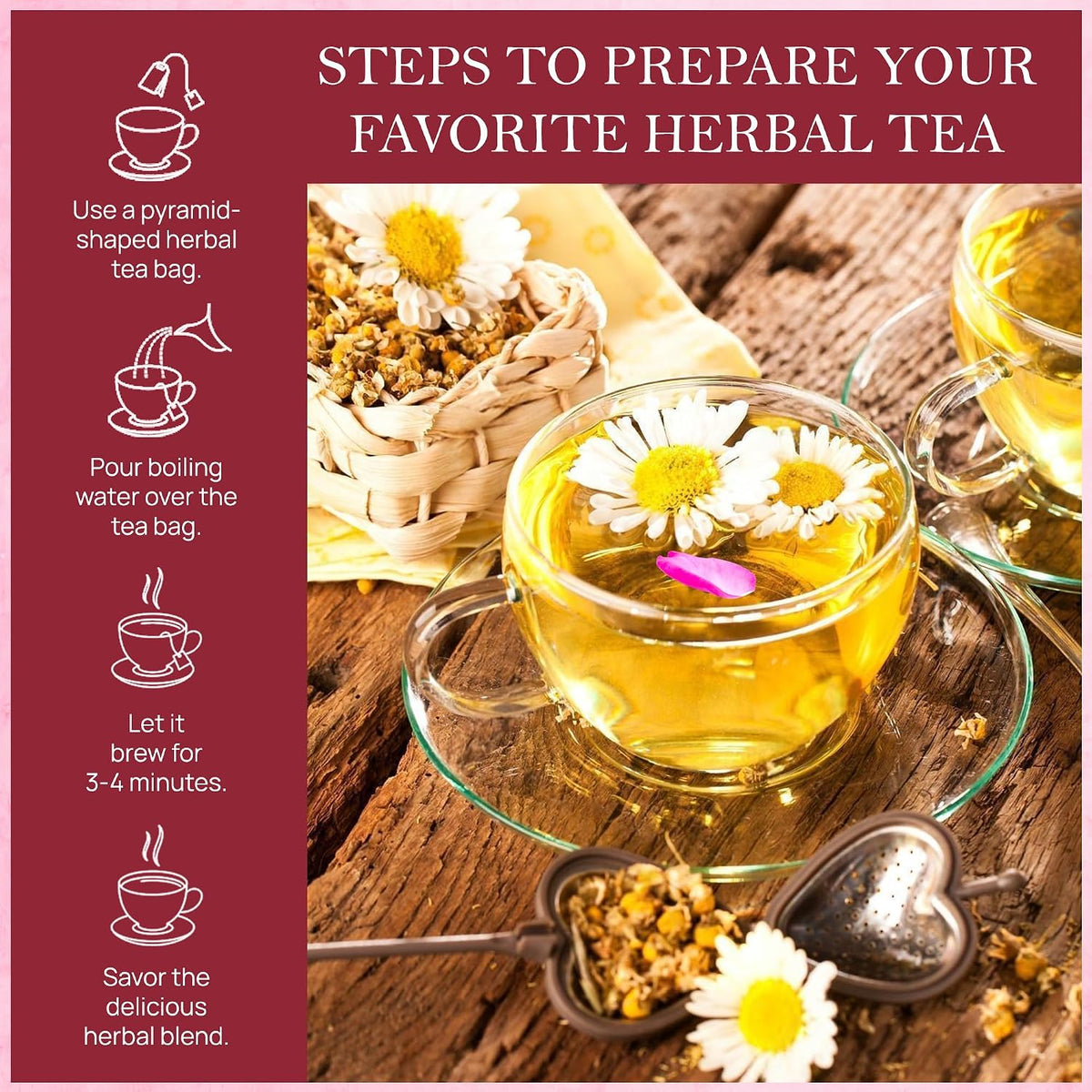 Chamomile Rose Citrus Herbal Tea 100g, Natural Herbal Infusion, 50 Tea Bags