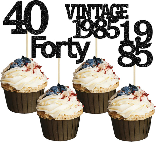Gyufise 24Pcs Vintage 1980 Cupcake Toppers Glitter Cheers to 45 Fabulous Forty Five Cupcake Picks 45th Birthday Wedding