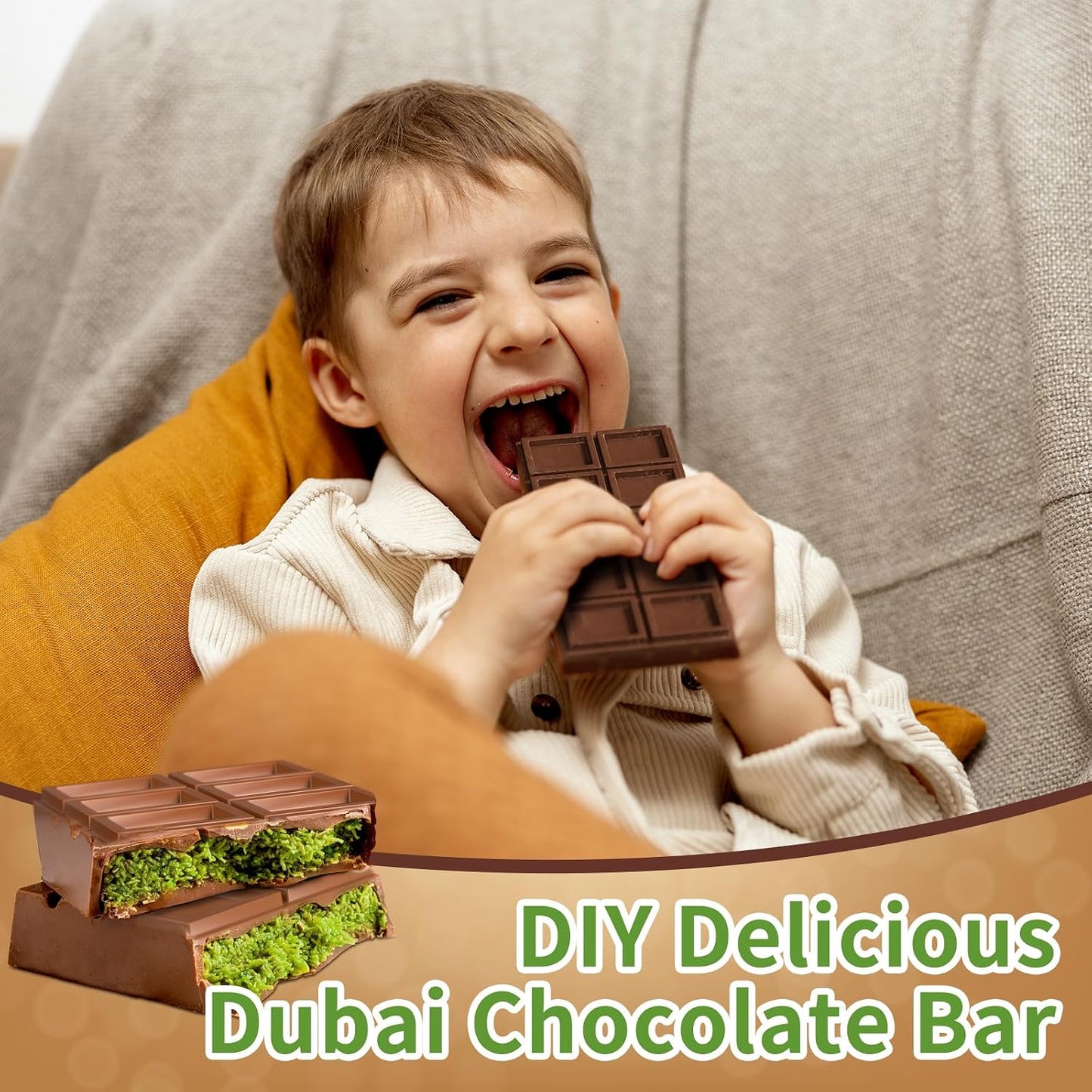 Dubai Chocolate Mold 2 Pack,0.79 Inch Deep Large and Thick Silicone Chocolate Bar Molds and scraper for Stuffed Bar,Big Chocolate Candy Bar Mold for Filling Knafeh Pistachio Kit