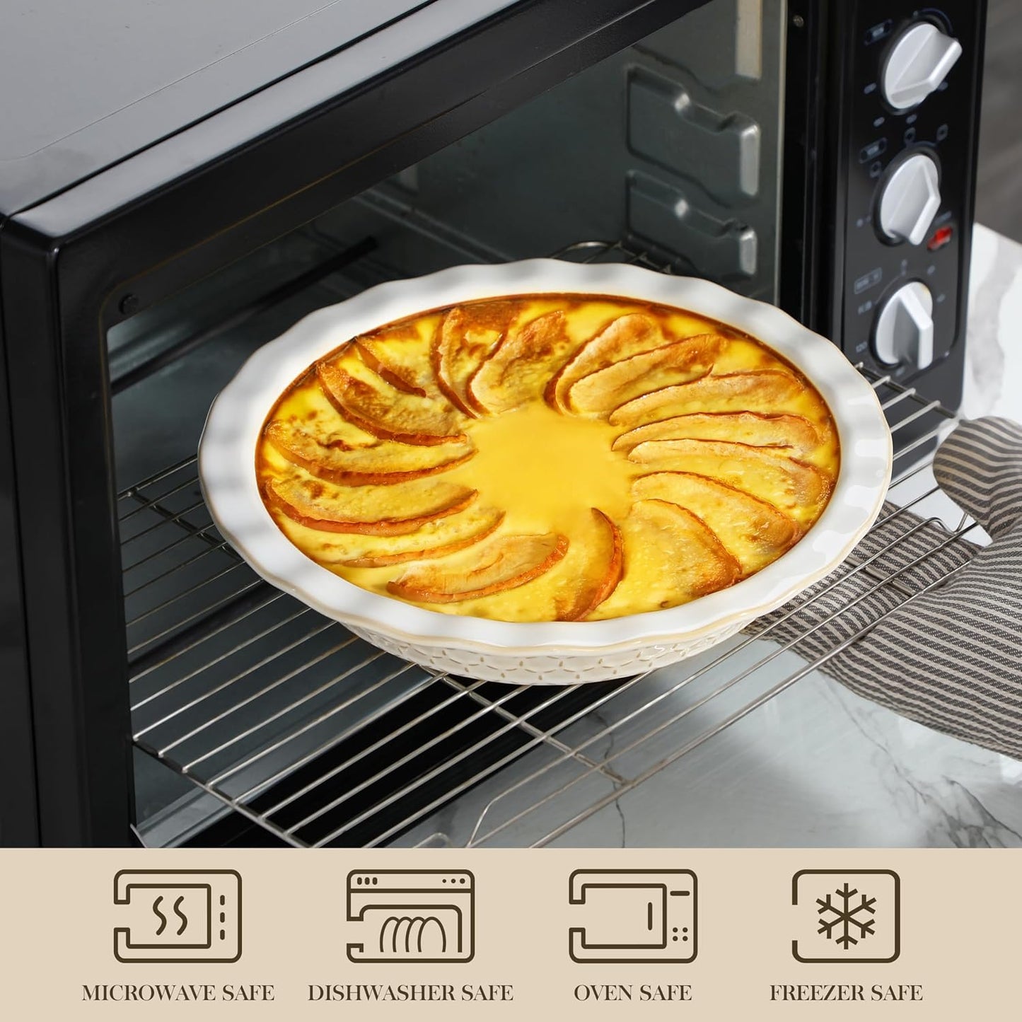 MALACASA Stoneware Pie Dish, 9 Inch Quiche Baking Dish Embossed