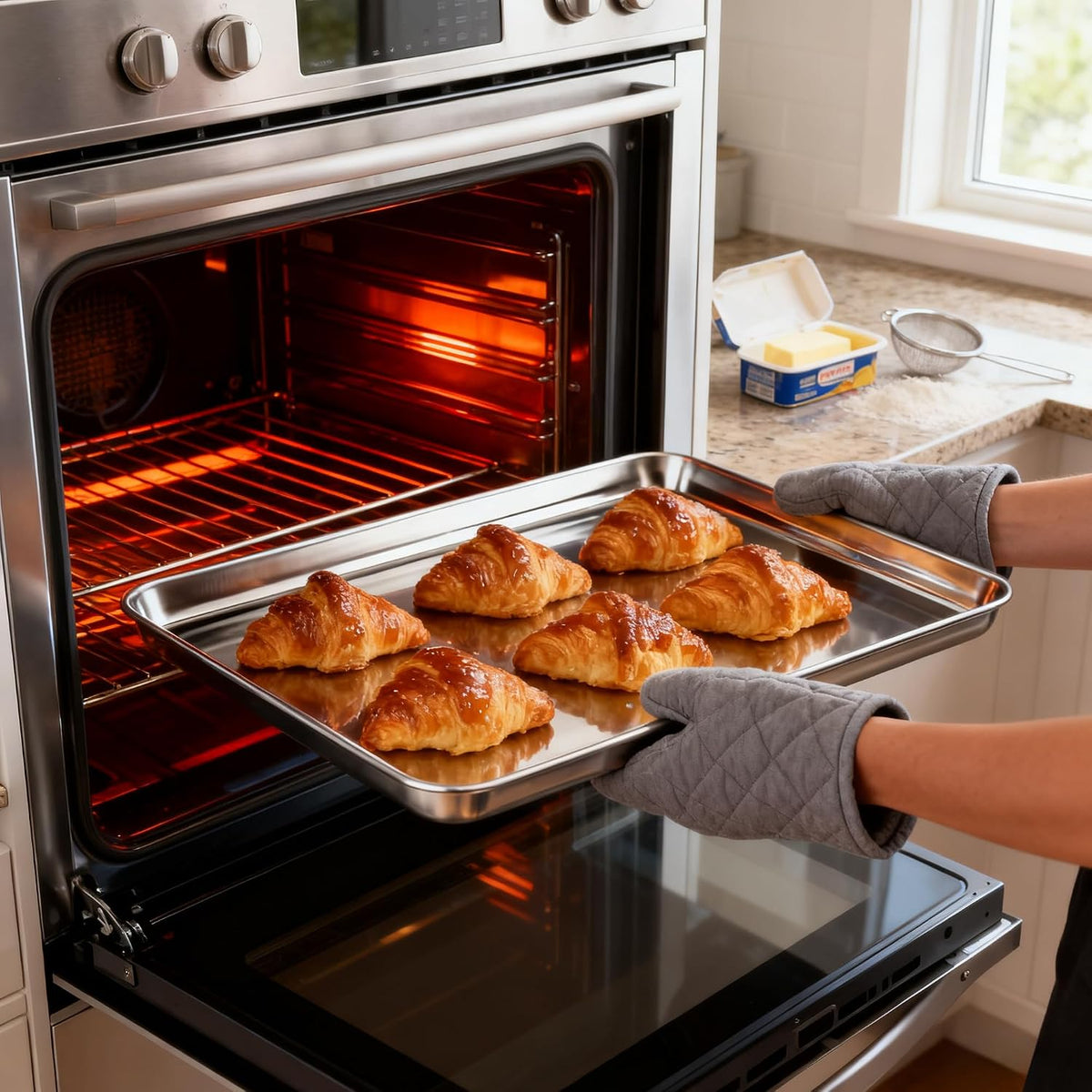 Jelly Roll Pan Set of 2, 15.9” x 12” Stainless Steel Cookie Sheets for Baking, Non Stick Baking Sheets for Oven Heavy Duty Baking Trays