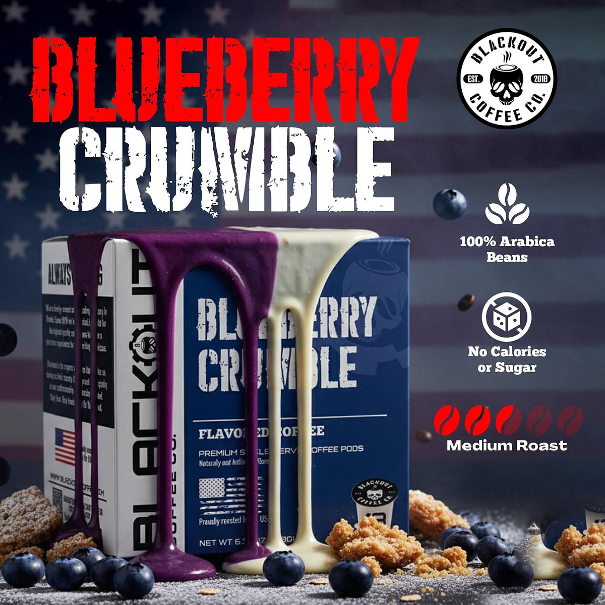 Blackout Coffee Blueberry Crumble Coffee Pods, Medium Roast, 18 Count