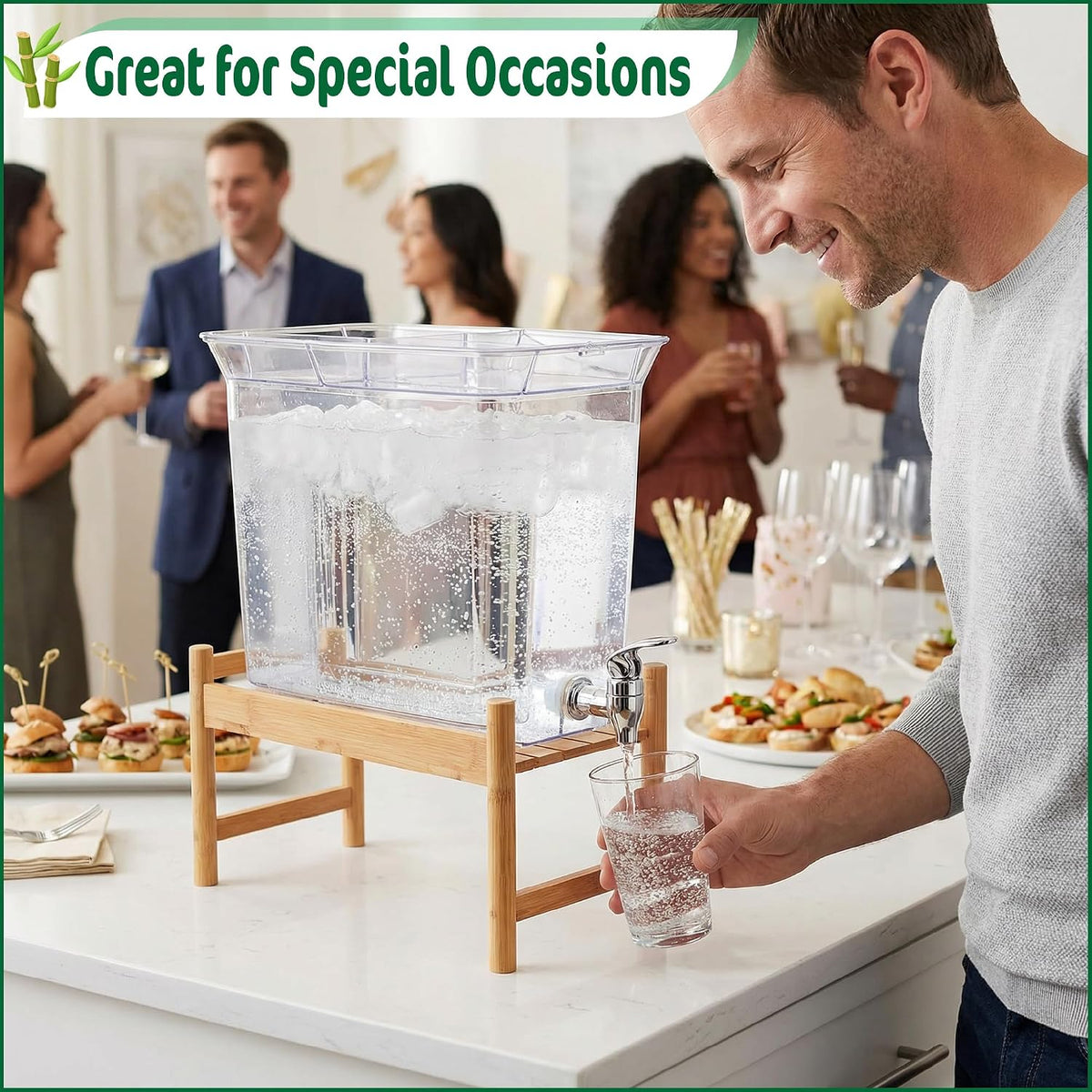 ZPirates Bamboo Water Dispenser Stand, 16 x 7 x 6 in, Anti-Slip