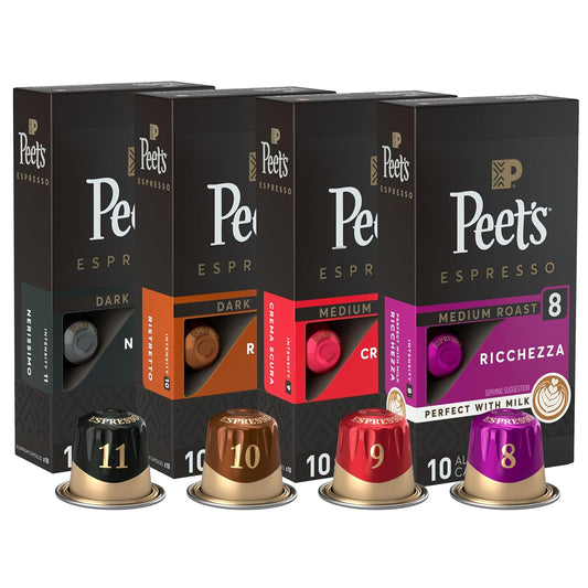 Peet's Coffee, Dark and Medium Roast Espresso Capsules Variety Pack, Compatible with Nespresso Original Machine - Intensity