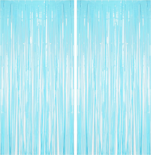 BRAVESHINE Pastel Blue Fringe Curtains Party Streamers Backdrop | 2 Pack
