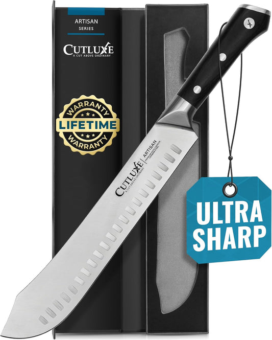 Cutluxe Butcher Knife – 10″ Bullnose Carving Knife, Forged High Carbon German Steel – Full Tang & Razor Sharp – Ergonomic