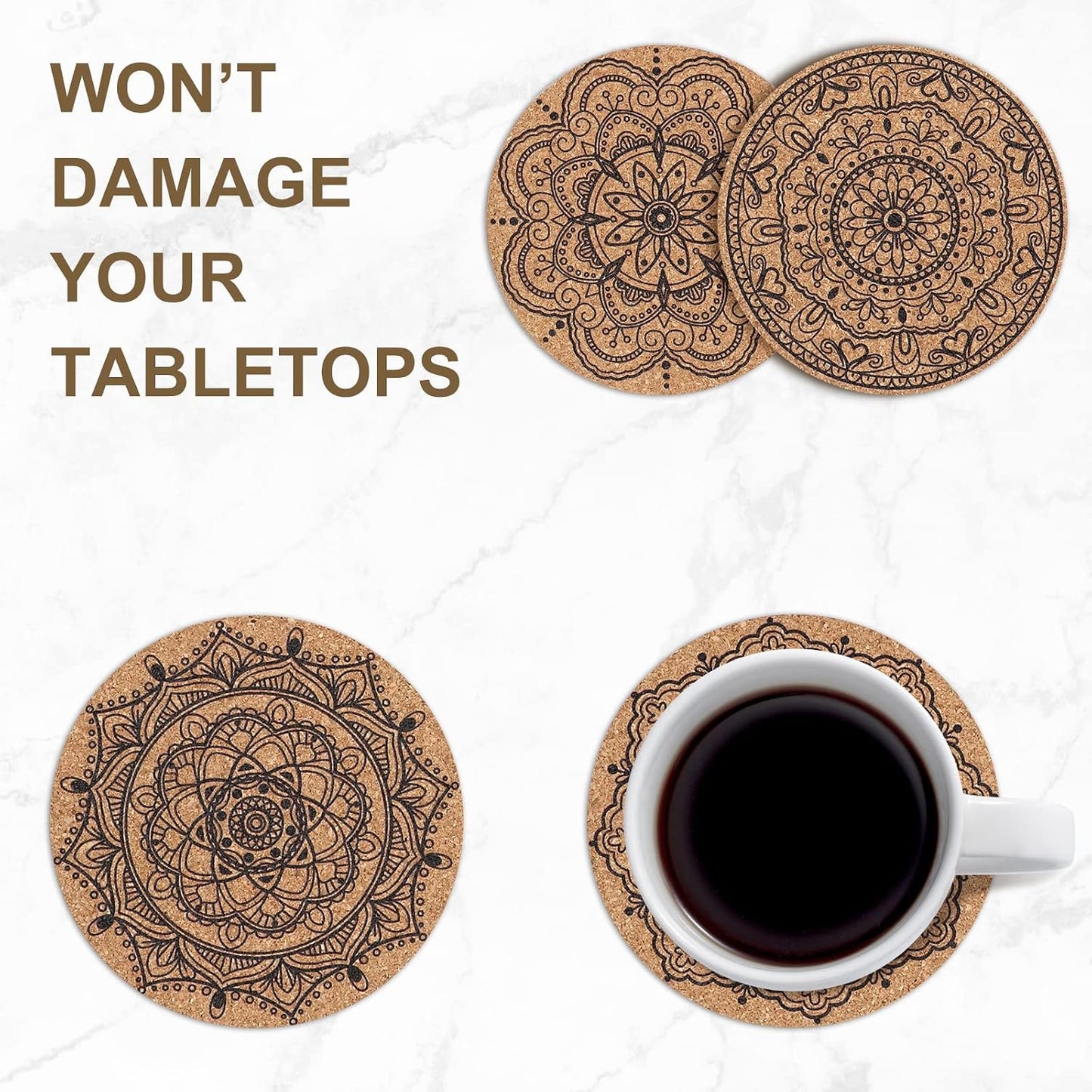 Cork Coasters for Drinks Absorbent Non Slip 12pcs 4 Inch India | Coaster for Coffee Table Housewarming Gifts for New Home Present for Friends, Living Room Decor, Apartment Decor, Elegant