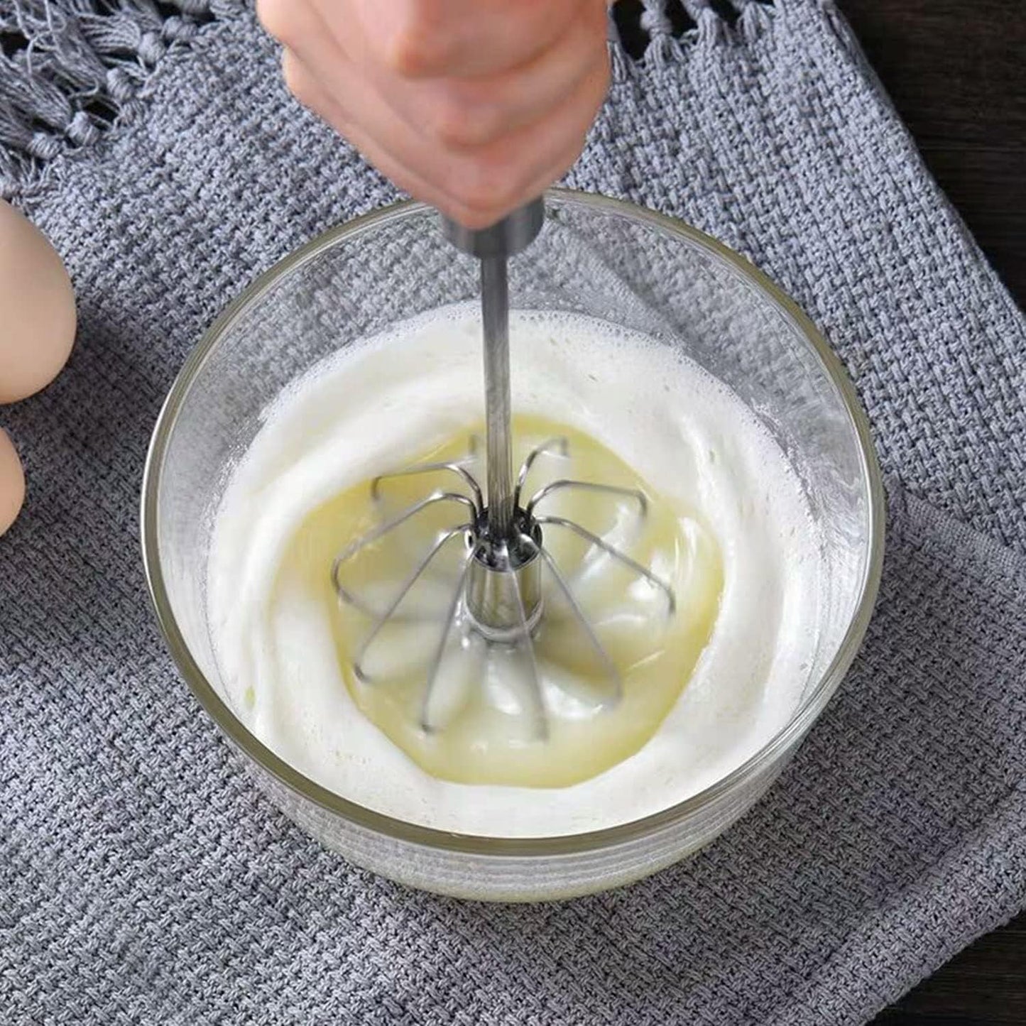 Semi-automatic Whisk, Stainless Steel Egg Beater, Hand Push Rotary Whisks Mixer Stirrer for Making Cream, Whisking, Beating and Stirring (3 Color)
