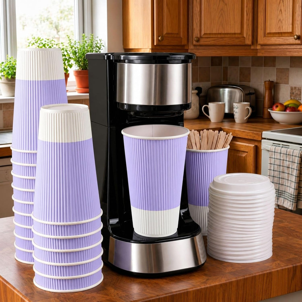 Restaurantware 16 oz Purple Paper Light Coffee Cup, 25 Pack