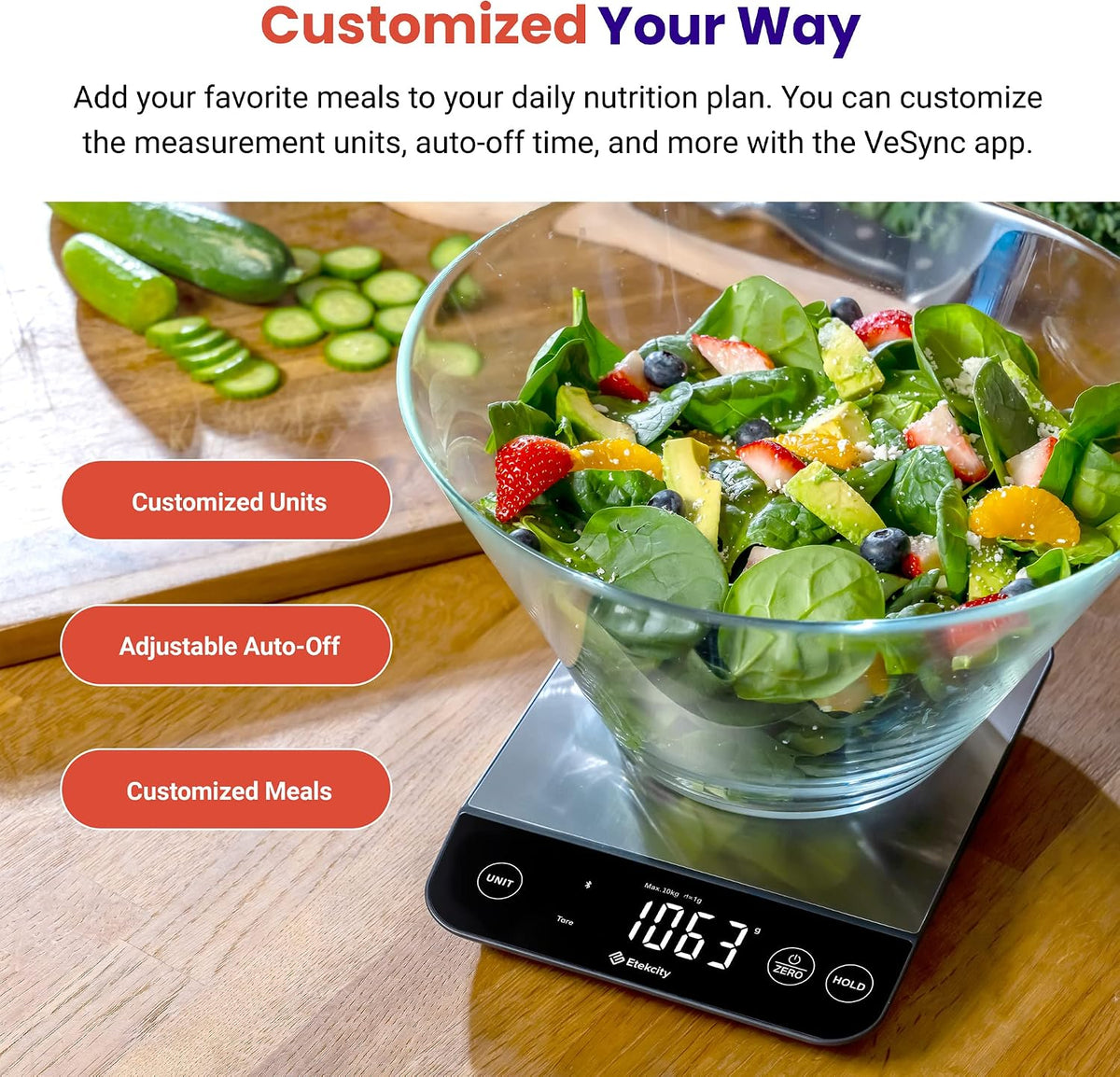 Etekcity 22lb Food Nutrition Scale, Smart Calorie Calculator, Waterproof