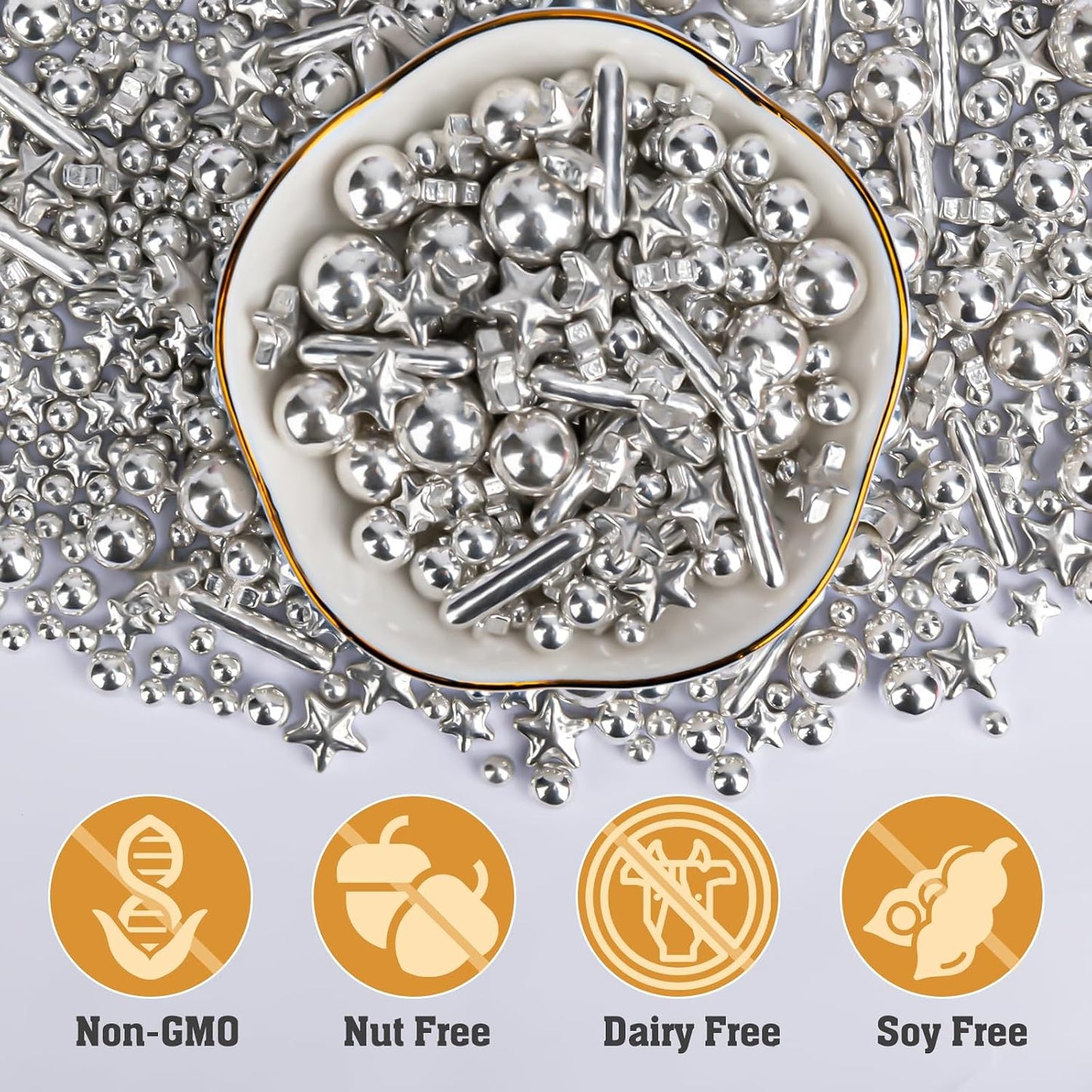 Twisweet Silver Sprinkles 130g, Edible Pearl Sprinkles, Sugar Rods &amp; Stars | Silver cake decorations and star sprinkles for cake toppers, cupcakes, cookies, weddings, birthdays, Christmas &amp; New Year