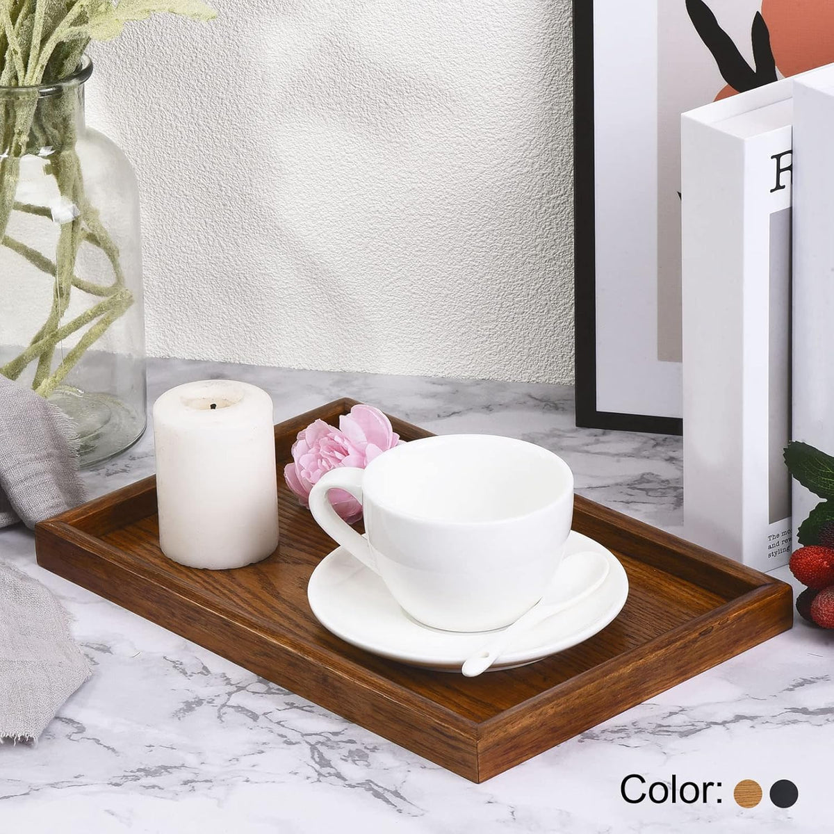 PATIKIL Wood Serving Tray 9x6 Inch Outer Base, Rectangular Decorative Platter for Home Decor Kitchen Table Candle Holder, Brown