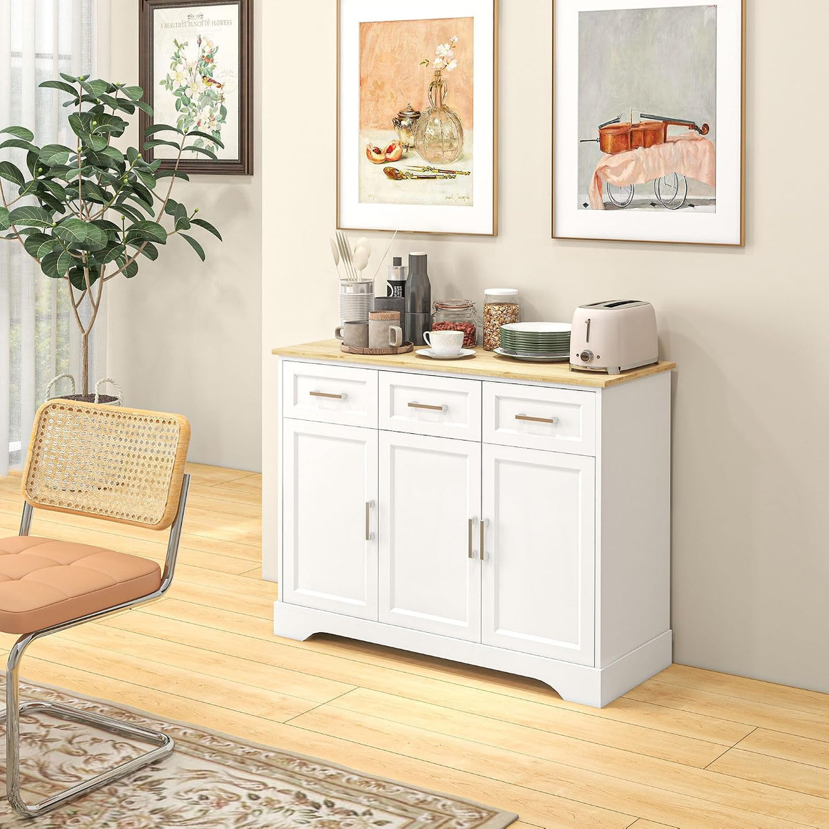 HOMCOM Sideboard Buffet Cabinet with 3 Storage Drawers White