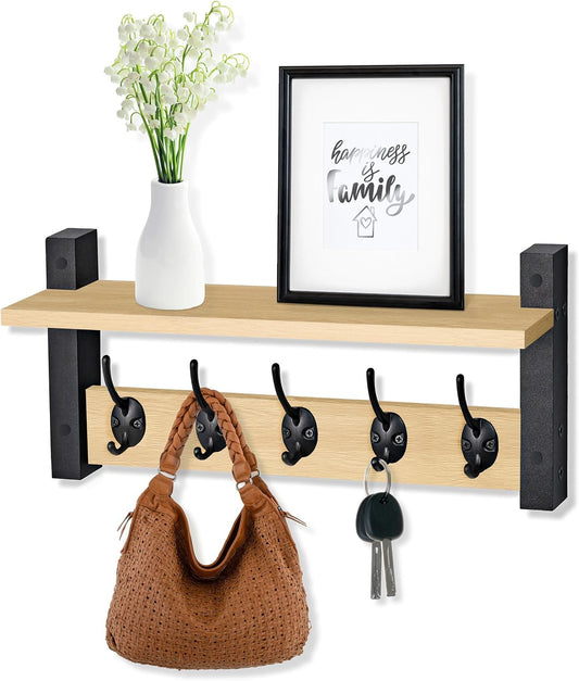 Sorbus Coat Rack Wall Mount with Shelf (Maple Wood, 16 Inch)