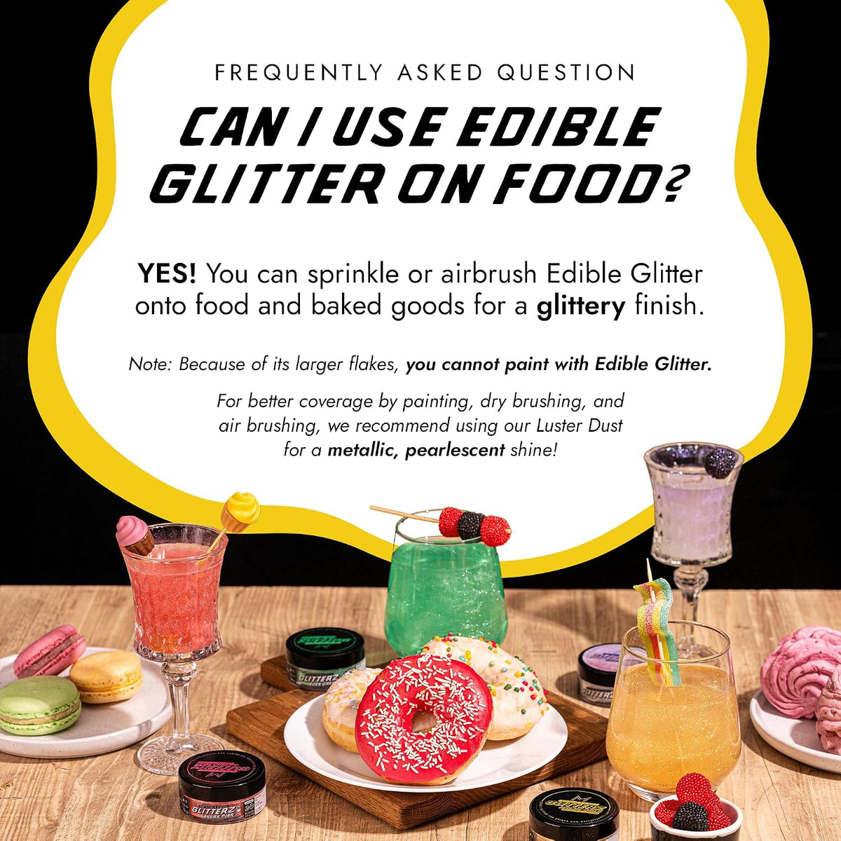 MONÉGASQUE Canary Yellow Edible Glitter for Drinks &amp; Cakes, 10g