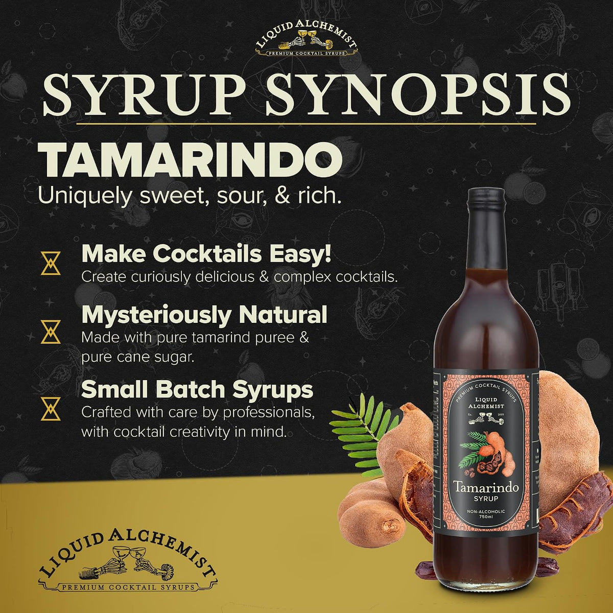 Liquid Alchemist Tamarind Syrup for Cocktails | Real Ingredients Make our Tamarind Puree the Perfect Spicy Margarita Mix | Small Batch, Non-GMO &amp; Vegan | 25.4 Oz Drink Mixer, Pack of 1