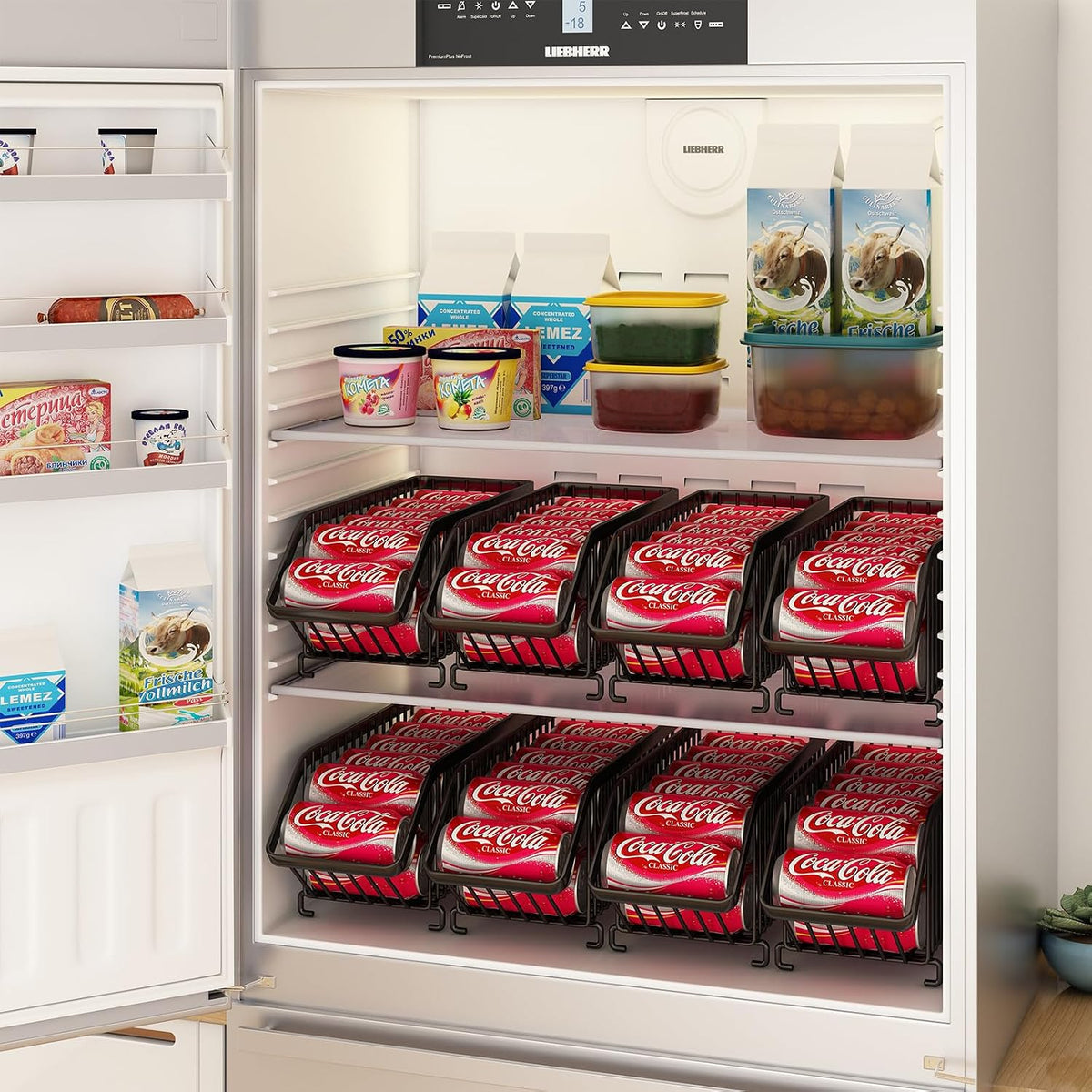 GILLAS 6 Pack Stackable Soda Can Organizer for Refrigerator, Can Holder Dispenser, Canned Food Storage Rack for Fridge, Kitchen, Countertops, Cabinets, Black