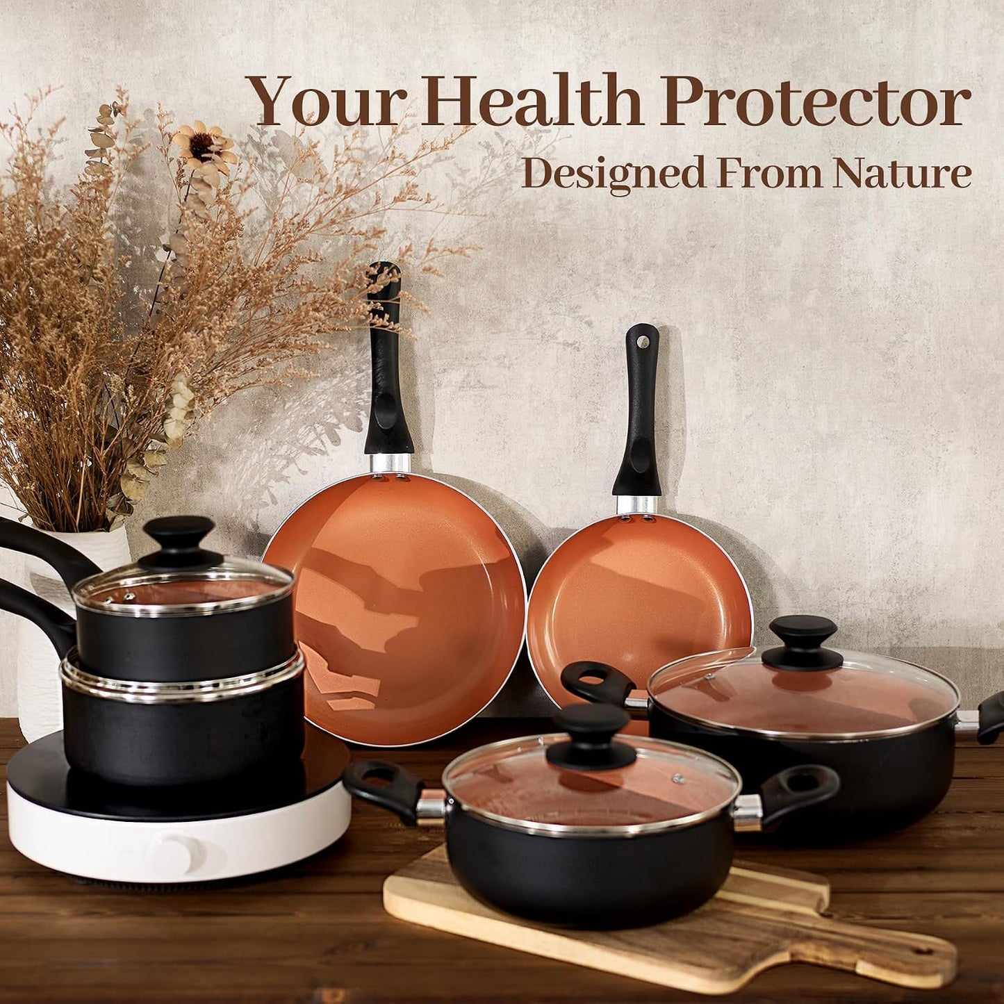 BECIGAR Ceramic Pots and Pans Set, 15PCS Nonstick Set Ceramic Cookware Set, Nonstick Pan Pots and Pans Set Non Stick Coo