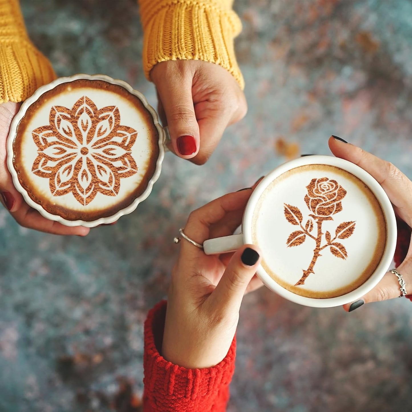 Sitsink Mandala Coffee Stencils Reusable - 25 Pcs Flower Stencils for Cookies Sourdough Bread Decor, Rangoli Mandala Baking Templates
