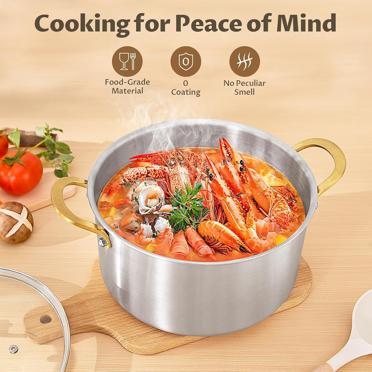 BEZIA 8 Quart Tri-Ply Stainless Steel Pot, Stockpot with Tempered Glass Lid, Exceptional Heat Distribution, Induction Pot, Induction Cooking Pot for All Stoves, Dishwasher Safe, Silver